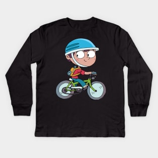 boy with bicycle Kids Long Sleeve T-Shirt